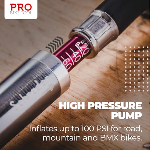 image for PRO BIKE TOOL Pro-Bike Tool Mini Bike Pump with Gauge - Fits Presta & 
