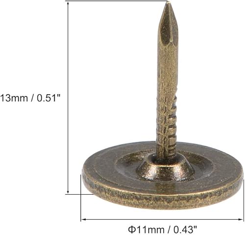 Miniatura 6 de uxcell Uñas de tapicería de 0.433 in x 0.669 in, cabeza plana, uñas de muebles, tono dorado para muebles, cabeceros de sofá, 150 unidades
