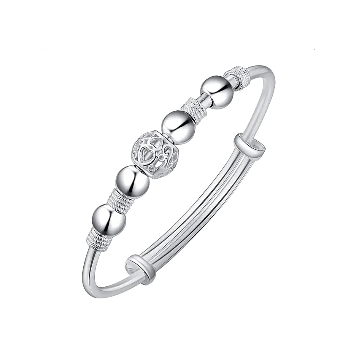 KONFENPulsera Plata Mujer, Pulsera Perlas Ajustable, Ansiedad Pulseras Perla Fina Amistad Plata, Brazalete Bolas Plateado Jóias Regalo para Chica Amiga Mama Novia