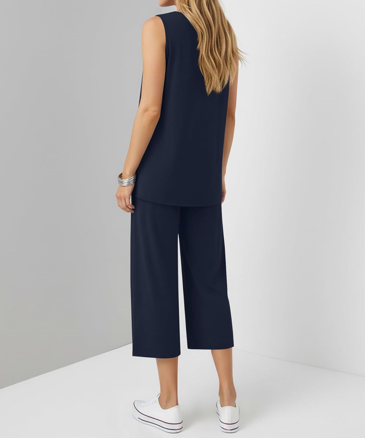 Two Piece Sets for Women Summer Outfits Sleeveless Tank Capri Pants Lounge Sets Casual Vacation Travel Pockets - Image 4