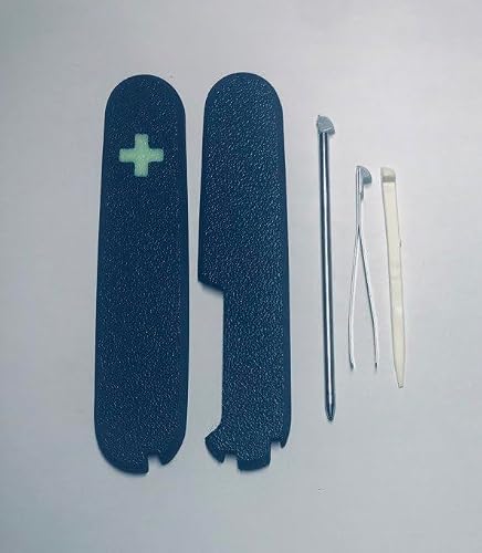 Replacement Covers For Victorinox Scales Plus 91mm Plastic Handles With Toothpick Tweezers And Ballpoint Pen Glowing Cross (Navy Blue)
