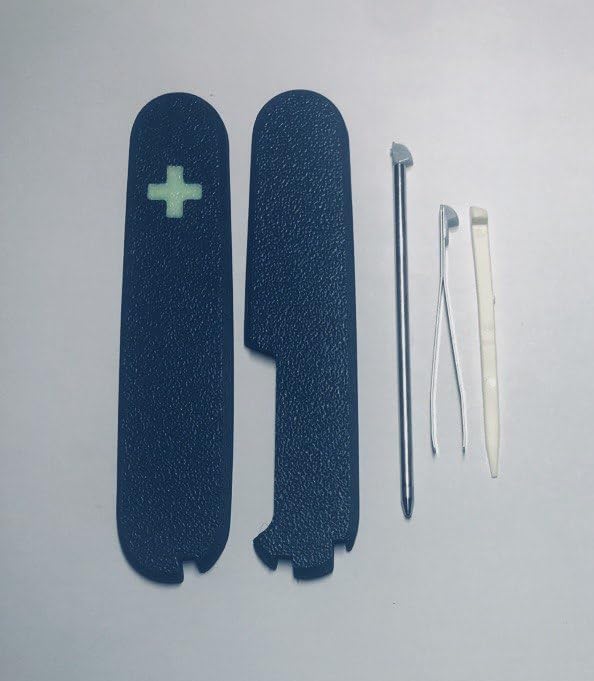 Replacement Covers For Victorinox Scales Plus 91mm Plastic Handles With Toothpick Tweezers And Ballpoint Pen Glowing Cross (Navy Blue)
