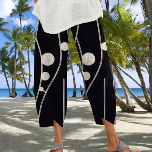 Womens Cotton Linen Capri Pants Boho Wide Leg Loose Palazzo Cropped Pants Summer Casual Baggy Trousers with Pockets3