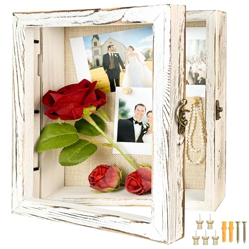 Image of White Shadow Box Frame 8x10 Shadow Boxes 2.6 inch Interior Depth Memorial Shadow Box Display Case with Linen Back for Handicrafts,Flowers, Picture Frames, Medals, Coins, Pins Collection and More