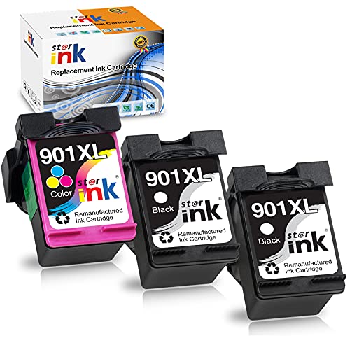Starink Remanufactured Ink Cartridge Replacement for HP 901 XL 901XL Work with Officejet 4500 J4500 J4540 J4550 J4580 J4680 J4660 J4525 J4535 J4585 J4680c Printer(2 Black,1 Tricolor) 3 Packs