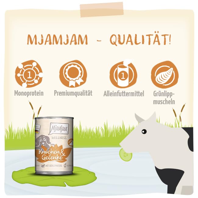 MjAMjAM - Premium Nassfutter für Hunde - Wellness - Knochen & Gelenke - Rind, 6er Pack (6x200g), getreidefrei