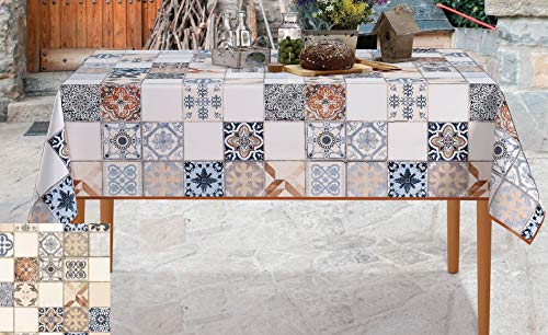 De'Carpet Mantel Hule Estampado Rectangular Redondo Baldosa Hidráulica (100x140cm)