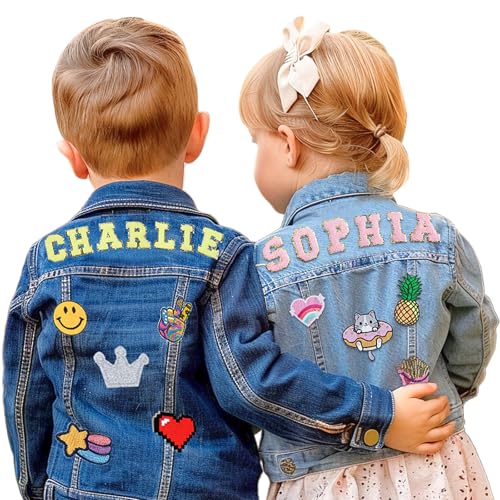 Personalized Kids Patch Denim Jacket | Custom Jean Jacket Kids Clothes for Girls, Long Sleeve Children Casual Outerwear for Toddlers 1-8 Years, Girls Fashion Jean Jacket Personalized Birthday Gifts,