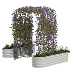 Galvanized Raised Garden Bed with 96 in Tall Vertical Arch Trellis – Expandable Rust-Resistant Planter Box for Outdoor Plants, Flowers, Herbs & Vines – Includes Plant Clips, Drainage Netting,Beige