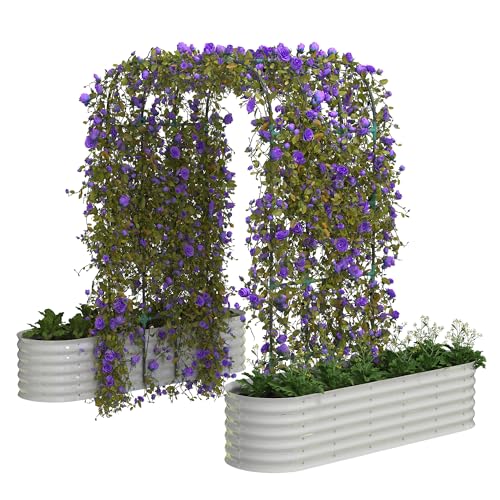 Galvanized Raised Garden Bed with 96 in Tall Vertical Arch Trellis – Expandable...