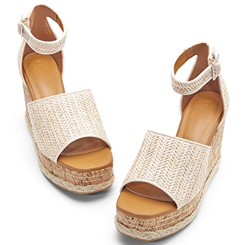 Women's Wedge Platform Espadrille Sandals Braided Open Square Toe Ankle Buckle Strappy Cork Sole Summer Shoes2