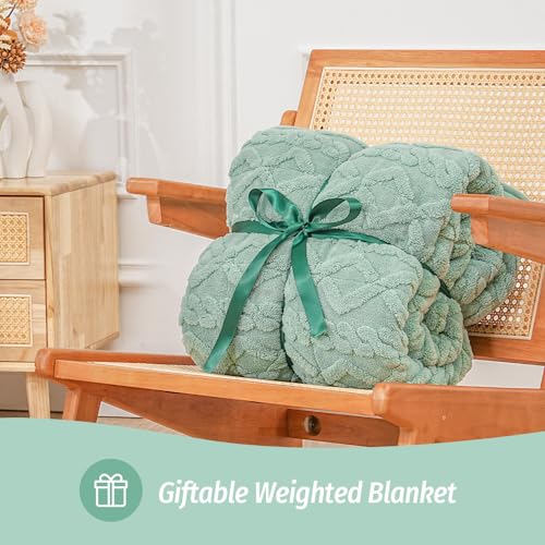 Wemore Weighted Blanket for Adults Twin Size 20 lbs, Dual Sided Soft Fuzzy Jacquard Sherpa Weighted Blankets, Cozy Fluffy Knitted Heavy Blanket, Sage Green and White, 60 x 80 inches by Wemore - Image 6