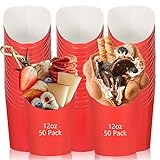 Sabary 50 Pcs Valentine Charcuterie Cups, 12 oz Paper Snack Appetizer Cups, French Fry Holder Brown Kraft, Disposable Popcorn Boxes Cones for Valentine's Day Baby Shower Waffle Food Takeout(Red)