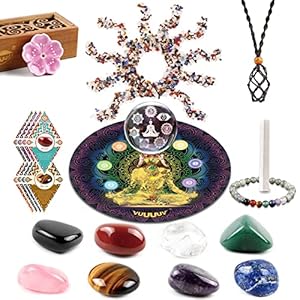 vuUUuv Chakra Stones Set -Reiki Healing Crystals for Healing,Woven Adjustable Cords for Emotion，Chakra Bracelet，Crystal Ball，Meditation, Chakra Balance or Ritual ，Beginners，Reiki(15 Pcs Set)