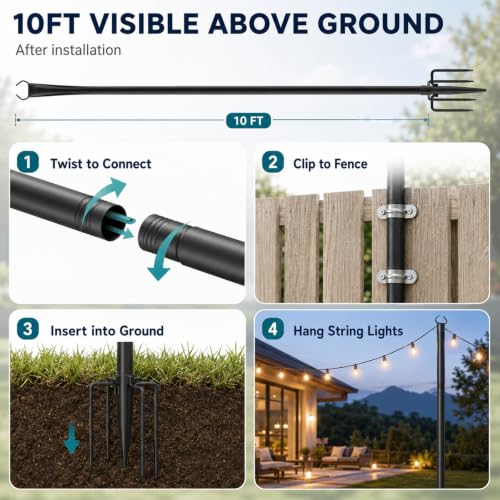 Ainclte 4 Pack 10FT Outdoor String Light Poles - image 3