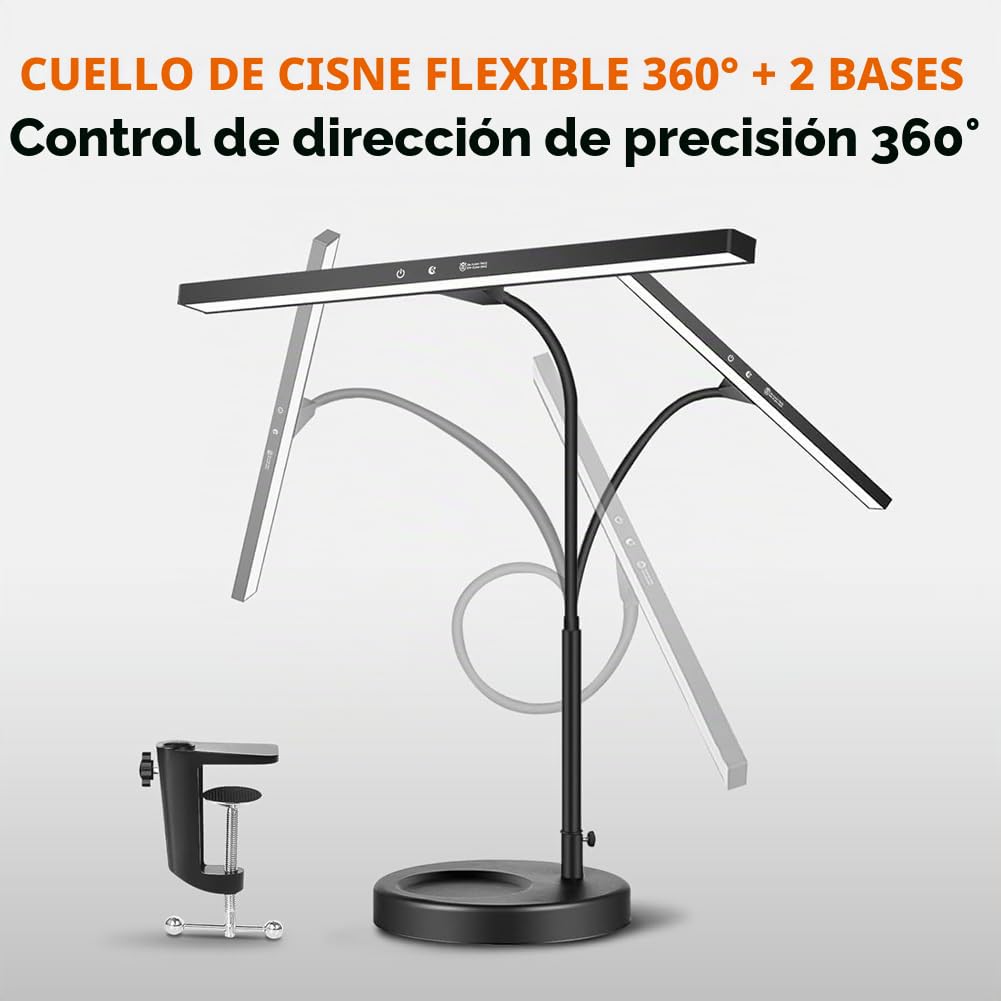 Lámpara de Piano LED Regulable, 2 en 1, con Base de Abrazadera, Cuello de Cisne Flexible, 3 Modos de Color, Ajustable y Enchufe de la UE.