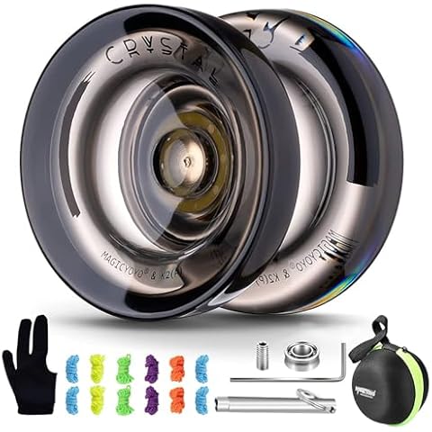 MAGICYOYO K2 Crystal Black Yoyo Professional, Responsive Yoyo for Kids Beginners with Extra Unresponsive Yoyo Bearing, Pro Plastic Trick Yoyo for Adults+12 Yoyo Stings+Bearing Removal Tool+Storage Bag Cover