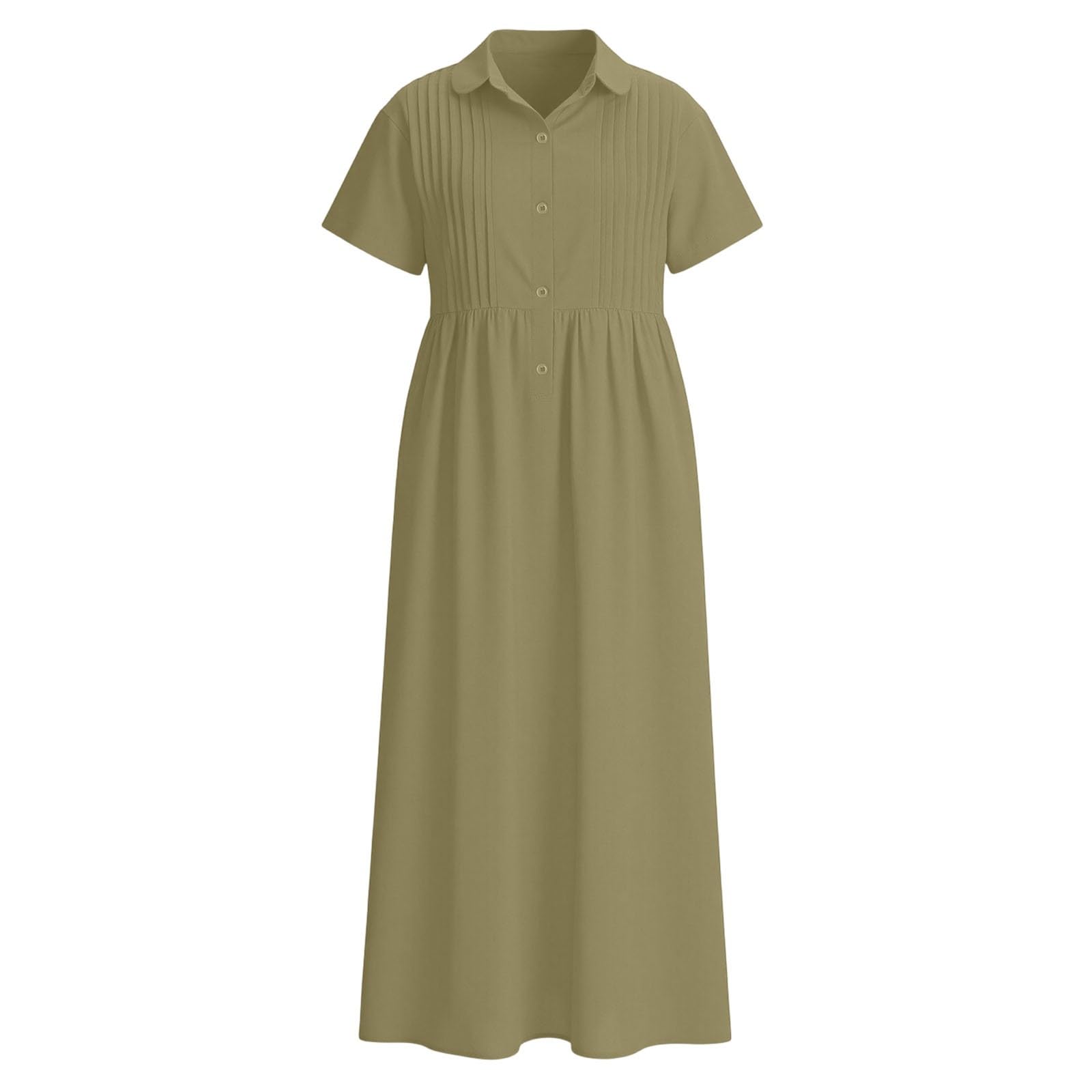 Générique Robe Femme Coton Lin Robes Décontracté avec des Boutons Manches Courtes Robes Ete Grande Taille Couleur Unie Robe Chemise Chic Et Elegant Robes Longue De Plage Bohême Midi Dress Vacances