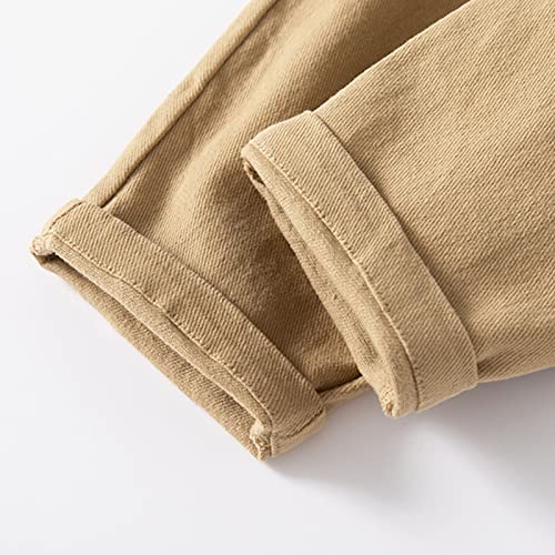 Toddler Boys Solid Color Cargo Pants Child's Elastic High Waist Joggers Pants Autumn Casual Trousers with Pockets (Khaki, 2-3 Years) 6