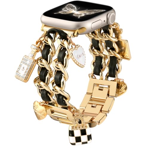 Wepro Elegante Correas Compatible con Apple Watch Correas 44mm 45mm 46mm 42mm, Ajustable Cadena Enlace Correa con Accesorios de Lujo de Repuesto para iWatch Bandas Serie 10 9 8 7 6 5 4 3 2 1 SE
