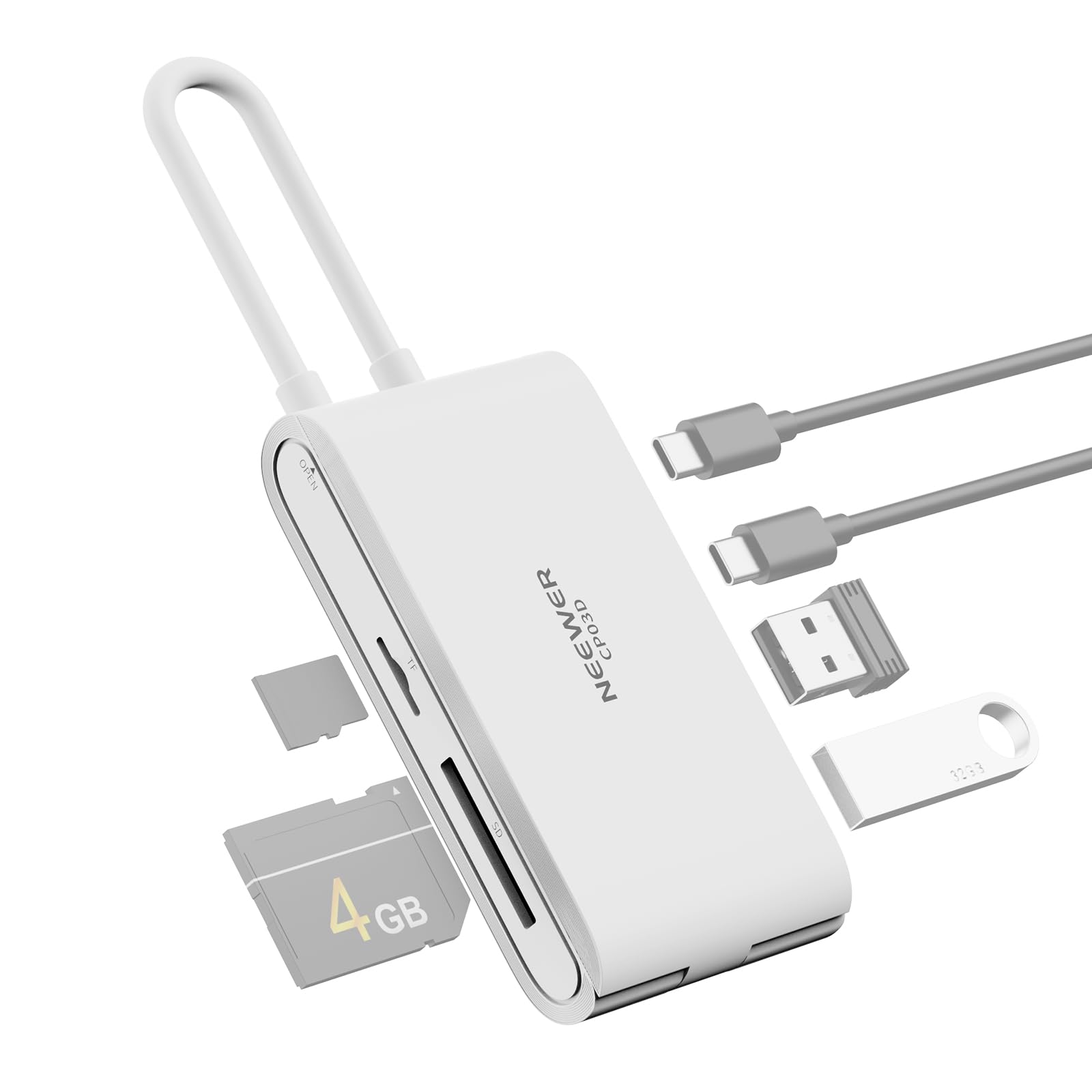 NEEWER Czytnik kart SD, USB 3.2 o dużej prędkości do SD 4.0/UHS-II SD/TF4.0/Micro SD, adapter typu C i USB A do kamery Action Cam Drone Smartphone Laptop pendrive klawiatura mysz, CP03D
