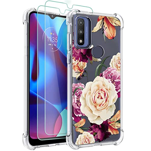Osophter for Moto G Pure Phone Case,Moto G Pure Case Women Girls Flower Floral with Screen Protector Shock-Absorption Flexible TPU Rubber Phone Cover for Motorola G Pure Case(Purple Flower)