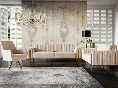 Fun Möbel Sofa Designersofa Valerie 3-Sitzer in Stoff Elisa Velvet (Beige) – Bild 6