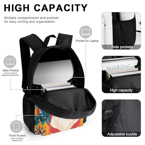 3-in-1 Backpack Combination Set Fox And Arrow Pattern Print 3Pcs Backpack Sets Travel Daypack with Lunch Bag And Cosmetic Bag4