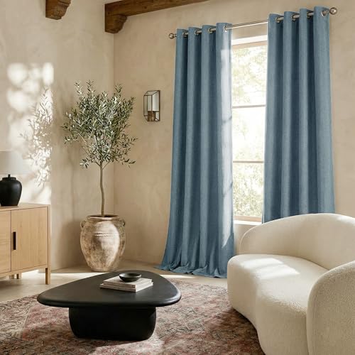 Image of NICETOWN Linen Blackout Stone Blue Curtains for Bedroom, 2 Panels, W52xL84