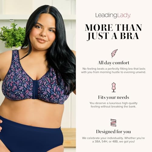 Image of LEADING LADY, Meryl, Front-Closure Cotton Bra, Comfort Sleep for Women, Breathable, Unlined, Full Coverage, Wireless, 36A-56H