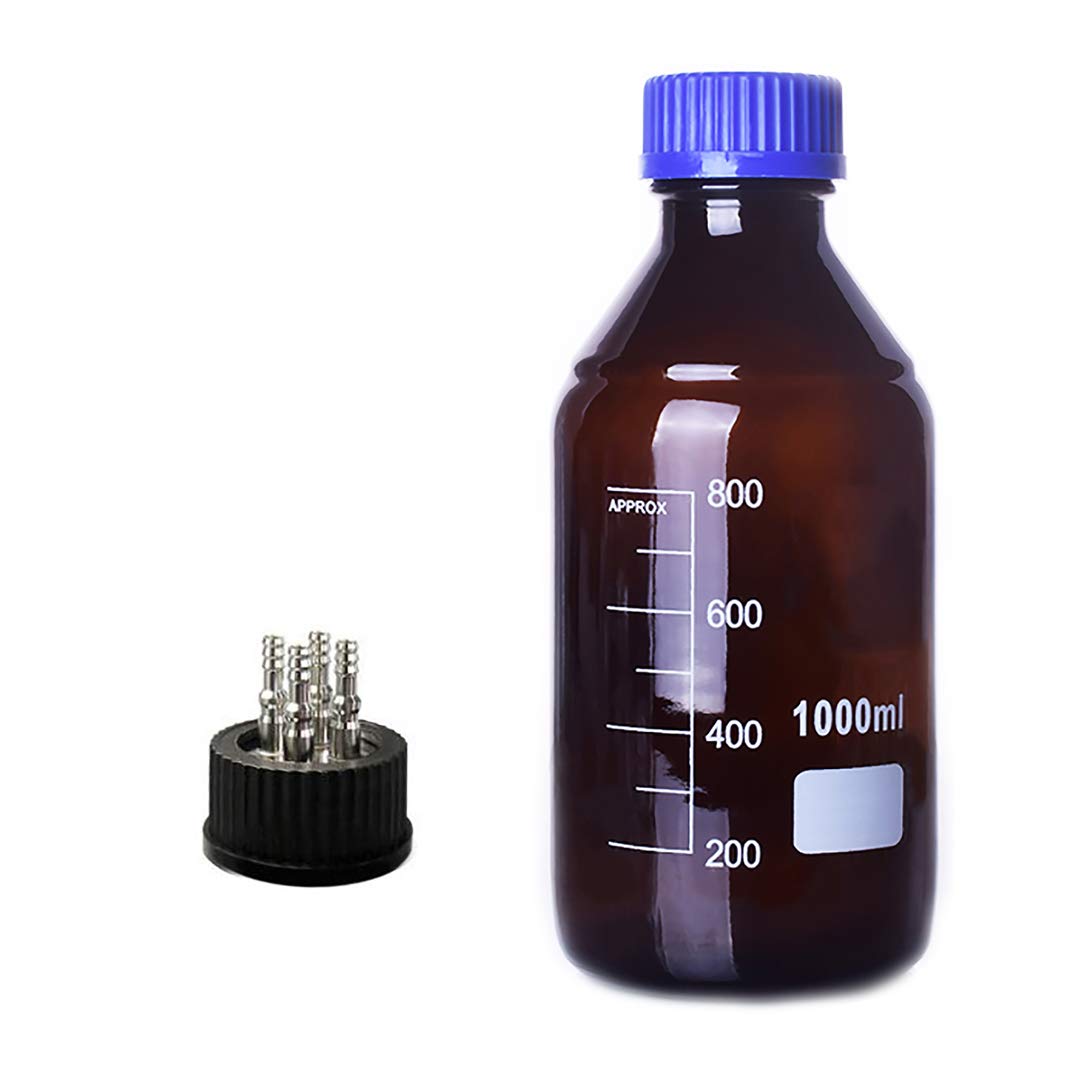 Bernsteinbraune Reagenzflasche aus mit GL45-Schraubverschluss – 100 ml bis 2000 ml Fassungsvermögen –(1000ml M-4-Through)