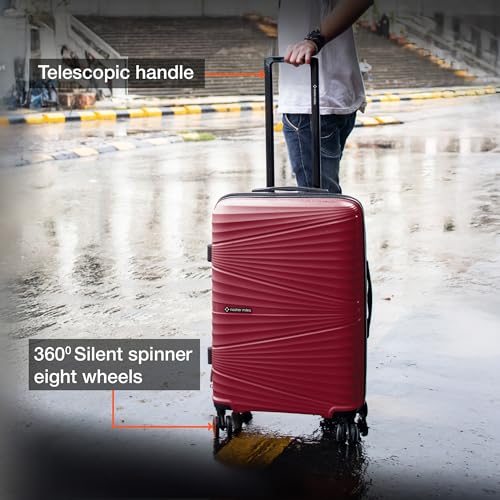 Image of Nasher Miles Mumbai Hard-Sided Polypropylene Cabin Luggage 20 inch | 55cm | 8 Wheels Small Trolley Bag for Travel | Suitcase (Maroon)