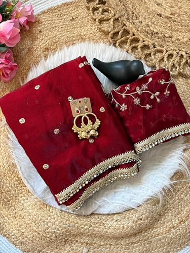 Image of Space Sattin Multi Sequence Full Worked Saree With Original Mirror Lace & Havey Sequence Full Worked Unstitched Blouse Piece