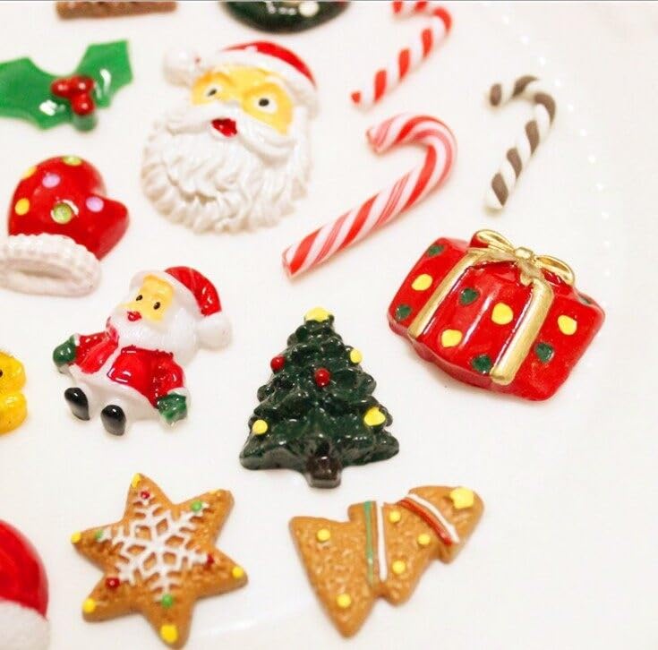 Balacoo Christmas Resin Miniatures Mini Ornaments: 40pcs Mini Gingerbread Snowflakes Xmas Tree Figure Holiday Pendant Charm for Diy Hair Pin Art Craft - Image 4