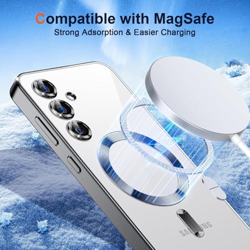 Image of VONZEE Clear Logo Electroplating Transparent Case for Samsung S25 FE 5G, Magnetic Plating [Support for MagSafe Charger] Electroplate TPU Cover, Individual Camera Protection for Each Lens - Black
