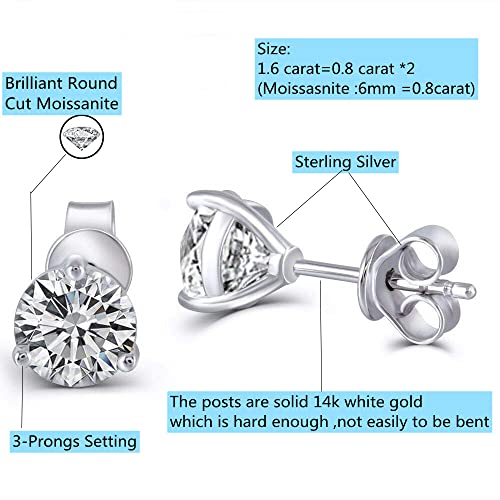 DovEggs 14K White Gold Post 1.6ct 6mm G-H-I Color Heart Arrows Cut Moissanite Martini Stud Earring 14K Gold QUALITY Sterling Silver Earrings Push Back for Women - Image 4