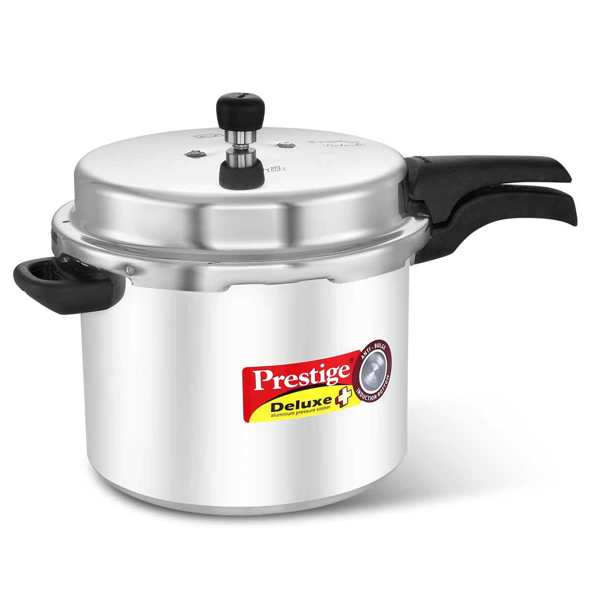 Prestige Deluxe Plus 10 Litre Pressure Cooker|Aluminium|Double Screw Durable Handles|Exclusive Pressure Indicator|Induction Compatible-Silver