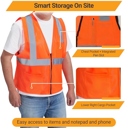 Image of AYKRM 2 Pocket Mesh High Visibility Reflective Safety Vest for men & Women ANSI /ISEA 107 Standards