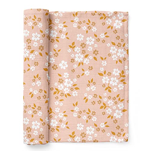 Image of Mini Wander Swaddles for Newborns Muslin Swaddle Blankets - Breathable Soft Receiving Blanket Baby Essentials | 47 x 47 Cotton - Whimsy Floral (Multi-Peach)