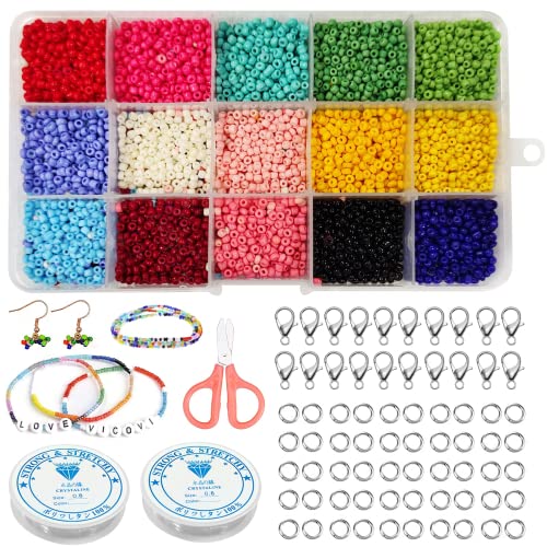 3mm cuentas de colores, Abalorios Pulseras, cuentas de cristal, Conjunto de Cuentas de Colores,Herramienta de Abalorios, bolitas para hacer pulseras (15 Colores 7500 piezas) Cover