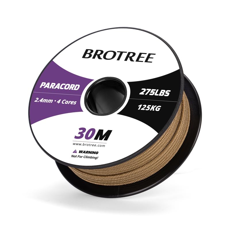Brotree 275 Paracord 2.4mm Tactical Cord 30M Nylon Rope 4 Strands Parachute Cord for Outdoor Craft, DIY