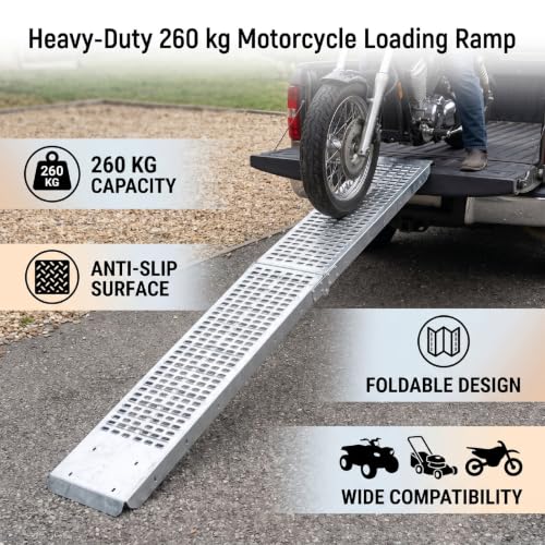 Rampa de carga plegable para motocicletas, ATV y UTV, capacidad 260 kg, superficie antideslizante, construcción en acero galvanizado miniatura 6