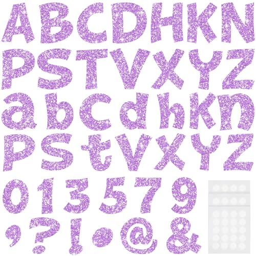 Image of Colarr 216 Pcs Glitter Bulletin Board Letters for Classroom Number Alphabet Punctuation Symbol Cutout 4'' Die-Cut Poster Letter with Adhesive Dot School Party Holiday Decor Display(Violet)