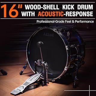 AKLOT Acoustic-Style Electric Drum Set: Independent 16’’ Wooden Bass Drum and 12’’ Snare, Triple-Zone Ride Cymbal, Standalone Hi-Hat, Full Mesh Pads, 460 Sounds, USB MIDI, Throne, Sticks (B-CORE543)