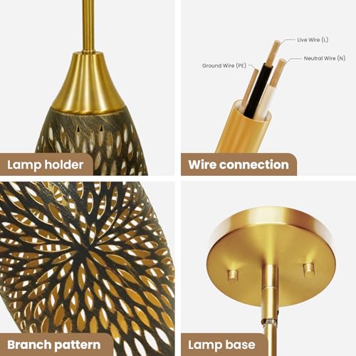 Pendant Lights,Wide 4.8'' Height 7.8'',Bronze Gold Chrysanthemum Pattern - image 5