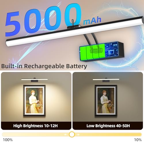 Image of 6 Colors Picture Lights Battery Operated with Remote, 16 inch Cordless Rechargeable Painting Lights with Timer for Wall, 6CCT Dimmable Display Lights for Artwork Gallery Dartboards, 4 Pack (Black)