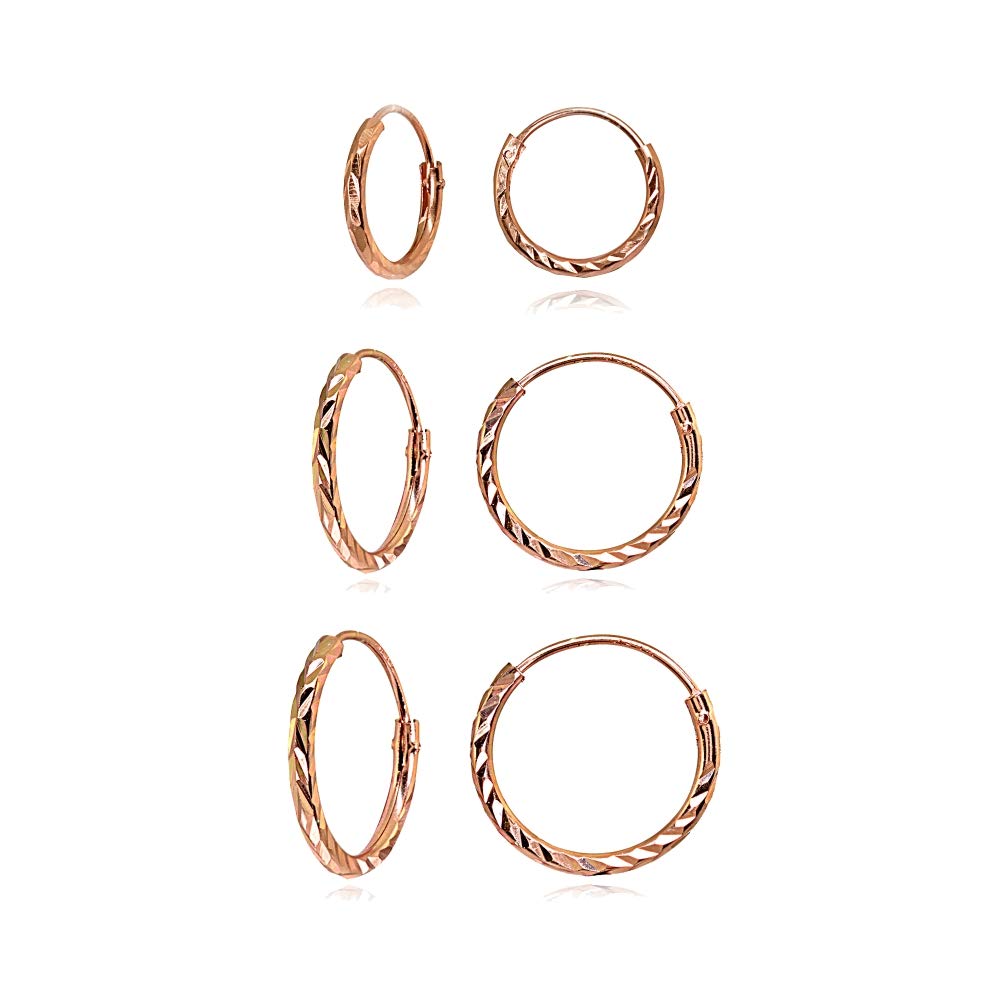 Hoops 4 LessSterling Silver Diamond-Cut Tiny Small Endless Thin Round Unisex Hoop Earrings for Men Women, Choose Size & Color