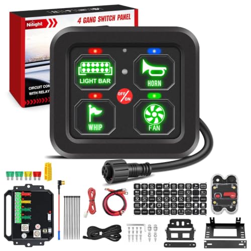 Nilight 4 Gang Switch Panel Green 12V 24V Circuit Control Relay System