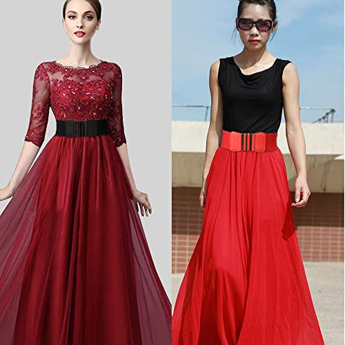 Women's Elastic Stretch Wide Vintage Dress Leather Waist Belts (Brown)3