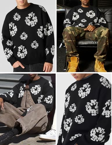 ZAFUL Oversized Mens Sweater Graphic Casual Crewneck Pullover for Y2K Vintage Streetwear Long Sleeve Aesthetic Knitwear 6